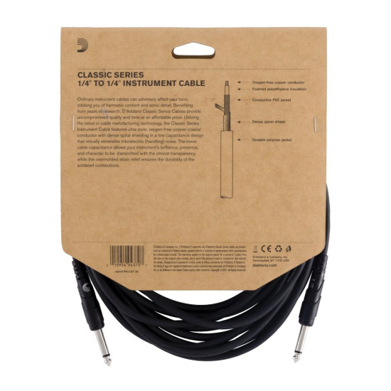 D'Addario Classic câble jacks 1/4" droits 6m