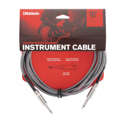 D'Addario Câble Jack 3m Custom Series tressé gris D'Addario Câble Jack 3m Custom Series tressé gris