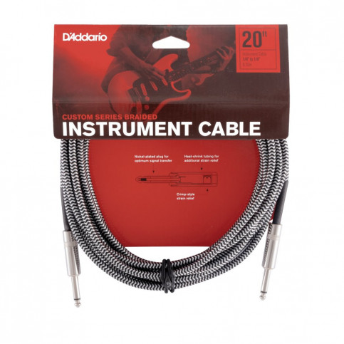D'Addario Câble Jack 6m Custom Series tressé gris D'Addario Câble Jack 6m Custom Series tressé gris