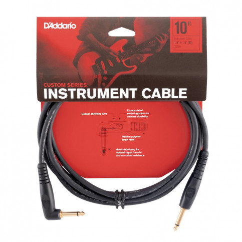 D'Addario Câble Jack 3m Custom Series coudé D'Addario Câble Jack 3m Custom Series coudé